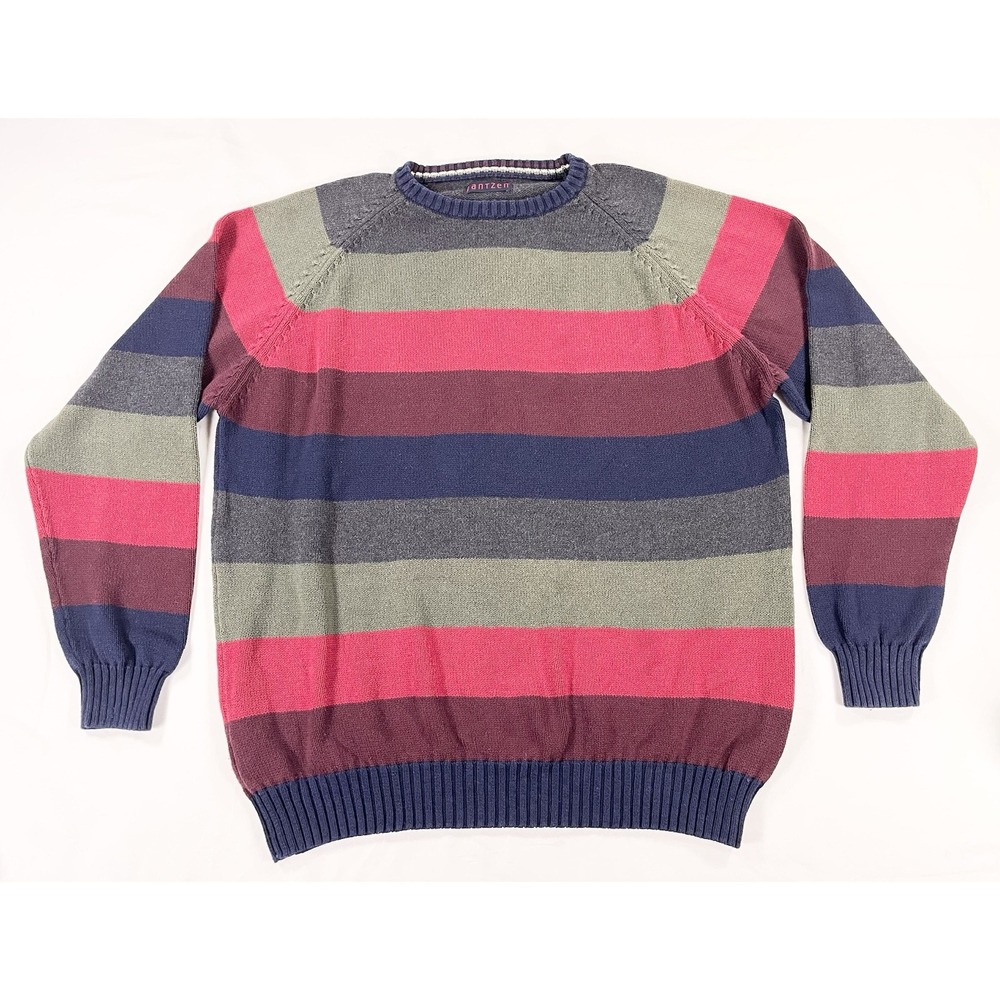 Vintage Jantzen Mens XL Wide Stripe Knit Sweater 90s Retro Joey Friends Slouchy